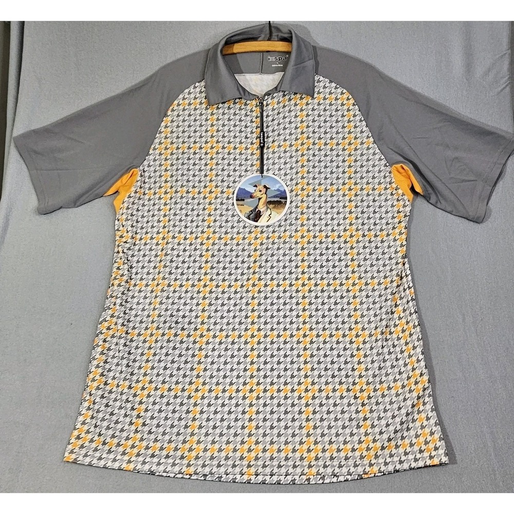 NEW W/Tags IXSPA Men's Large Hound-Tooth-Check, zip-Polo Cycling/Golfing Shirt